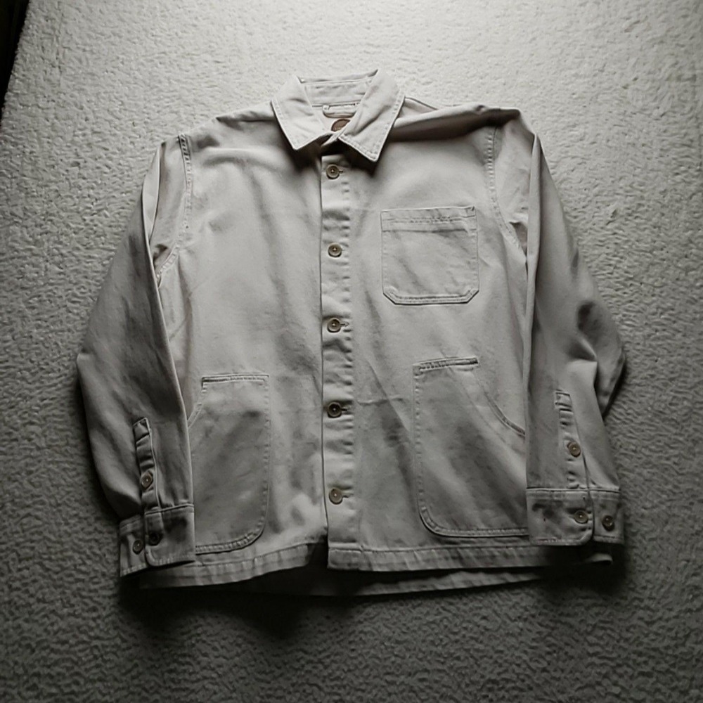Common People Jacket Mens XL Beige Canvas Utility Button Front Pockets Workwear